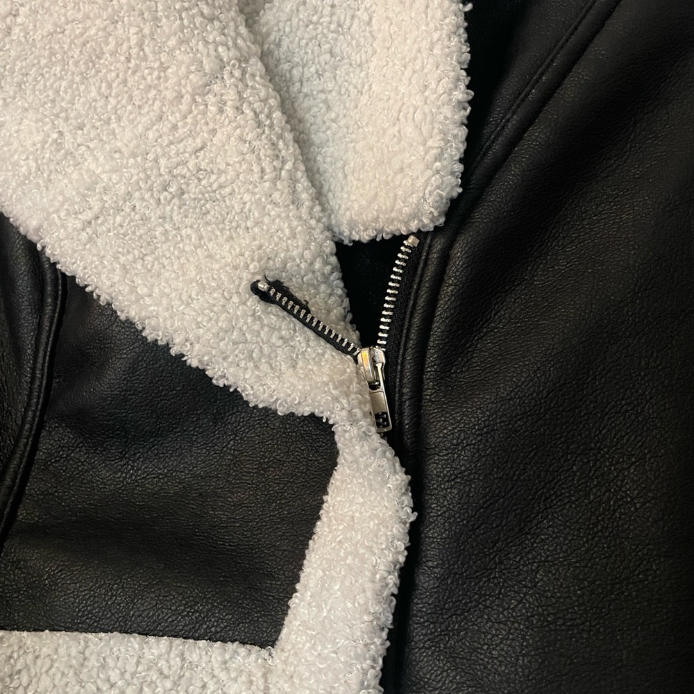 SHEIN Black and White Faux Shearling Leather Jacket - Picture 3 of 5